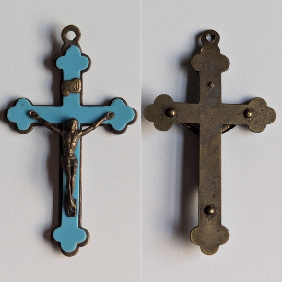 Antique crucifix Jesus on the cross necklace pendant charm, early 1900s - Picture 4 of 14